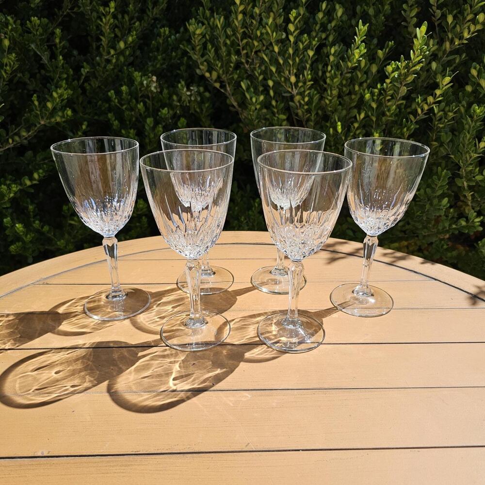 Vintage Set of 6 Diamant Cristal D'Arques Durand Cut Crystal Water Goblets
